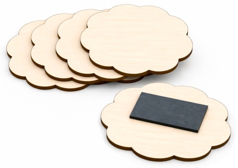 Drewniany magnes na lodówkę, rozetka falowana 7 × 7 cm – baza DIY, zestaw 5 szt.