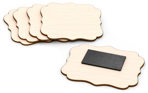 Drewniany magnes na lodówkę, tabliczka falowana 8 × 5 cm – baza DIY, zestaw 5 szt.