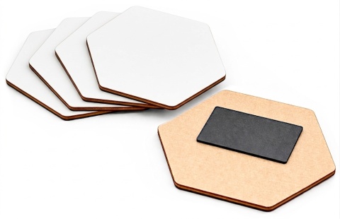 Magnes na lodówkę biały sześciokąt 9x7,8 cm – baza DIY z HDF 3 mm, 5 szt.