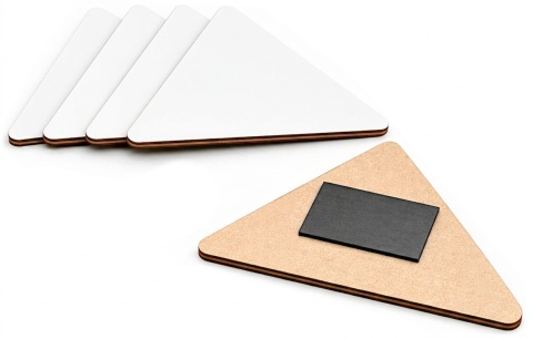 Magnes na lodówkę, biały trójkąt 8x7 cm – baza DIY z HDF 3 mm, 5 szt.