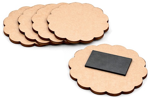 Magnes na lodówkę rozetka falowana 7x7 cm - baza DIY z surowego HDF 3 mm 5 szt