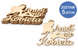 Napis do bukietu Anioł nie Kobieta 11x8 cm | sklejka 3 mm | zestaw 5 szt.