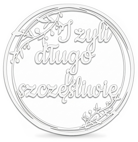 Napis I ŻYLI DŁUGO I SZCZĘŚLIWIE - Dekoracje Weselne – Biała Obręcz 30cm Ozdoba Sali