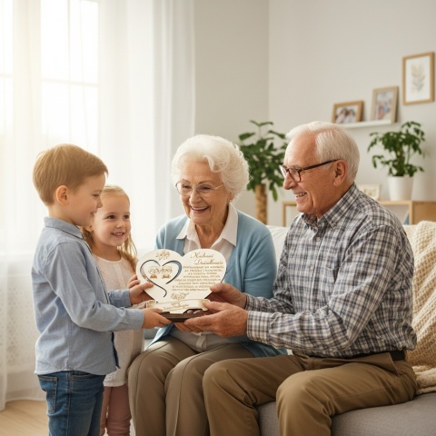 Personalizowany Prezent na Dzień Babci i Dziadka – Pamiątka z Grawerem, Kolor Biały