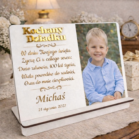 Prezent dla Babci i Dziadka – biała ramka z grawerem i zdjęciem 22×17 cm