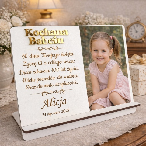 Prezent dla Babci i Dziadka – biała ramka z grawerem i zdjęciem 22×17 cm