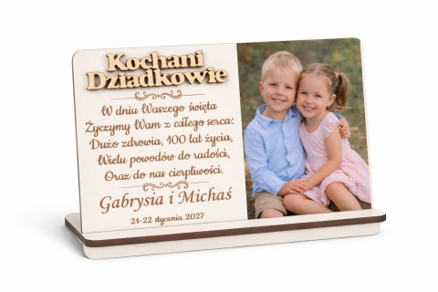 Prezent dla Babci i Dziadka – drewniana ramka z grawerem i zdjęciem 22×17 cm