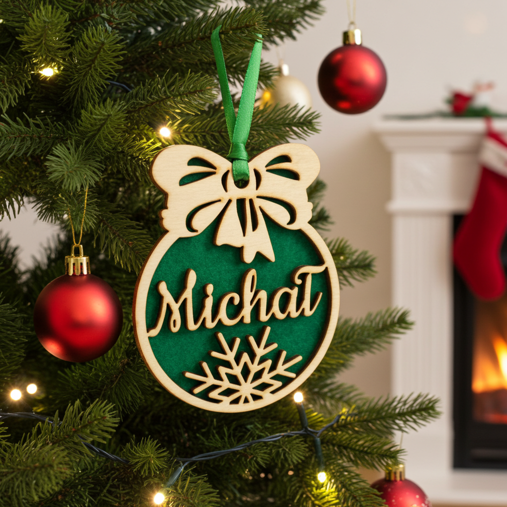 Bombka z imieniem i zielonym filcem